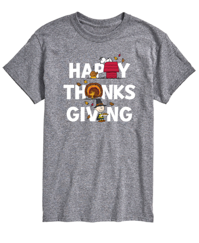 Airwaves Men's Short Sleeve Peanuts Happy Thanks Giving T-shirt In Gray
