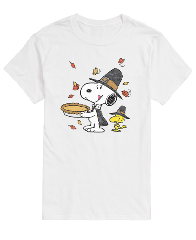 Airwaves Men's Short Sleeve Peanuts Snoopy Pilgrim T-shirt In White