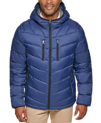Club Room Men's Chevron Quilted Hooded Puffer Jacket, Created For Macy's In Navy