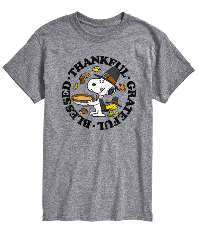 Airwaves Men's Short Sleeve Peanuts Thankful Grateful Blessed T-shirt In Gray