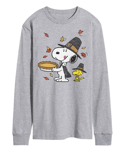 Airwaves Men's Peanuts Pilgrim Snoopy Long Sleeve T-shirt In Gray