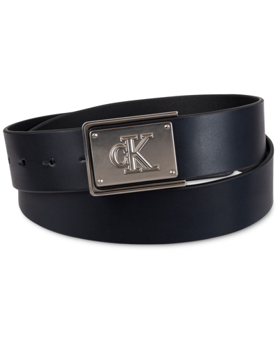 Calvin Klein Men's Ck Plate Plaque Belt In Black
