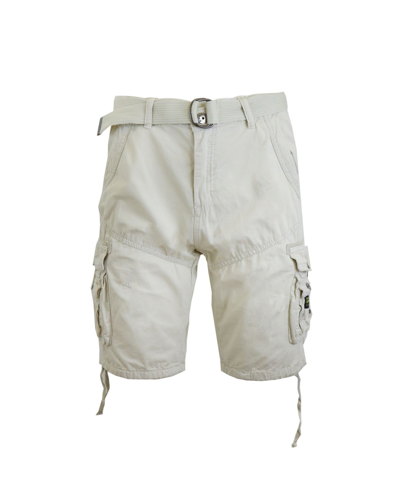 Galaxy By Harvic Men's Belted Cargo Shorts With Twill Flat Front Washed Utility Pockets In Stone