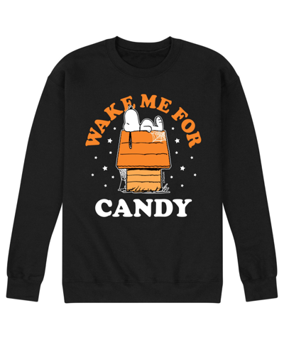 Airwaves Men's Peanuts Wake Me For Candy Fleece T-shirt In Black