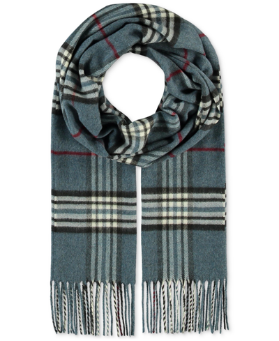 V Fraas Men's Classic Plaid Cashmink Scarf In Denim Blue