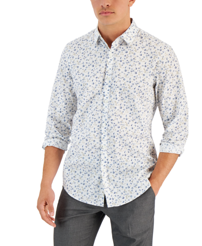 Alfani Men's Georgie Floral Print Shirt, Created For Macy's In Bright White