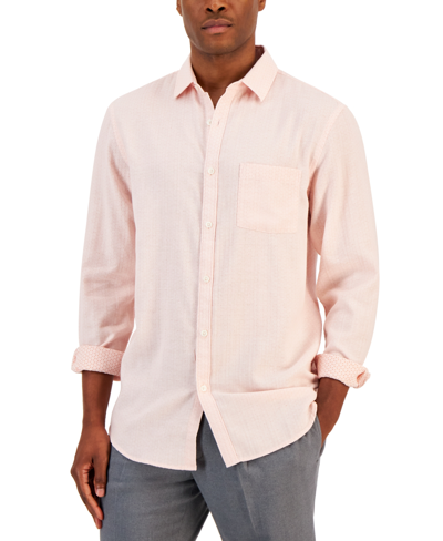 Alfani Men's Keys Chevron Pattern Button-front Long-sleeve Shirt, Created For Macy's In Polished Nude