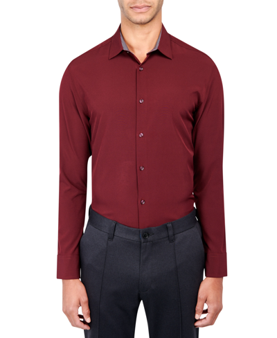 Construct Men's Slim Fit Solid Performance Stretch Cooling Comfort Dress Shirt In Burgundy