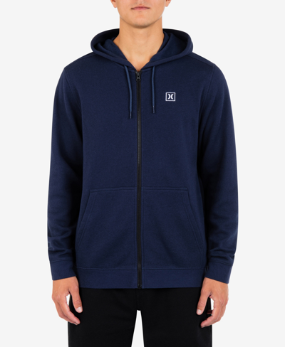 Hurley Men's Icon Chest Logo Full Zip Hooded Sweatshirt In Obsidian