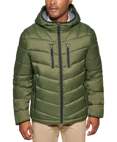 Club Room Men's Chevron Quilted Hooded Puffer Jacket, Created For Macy's In Olive
