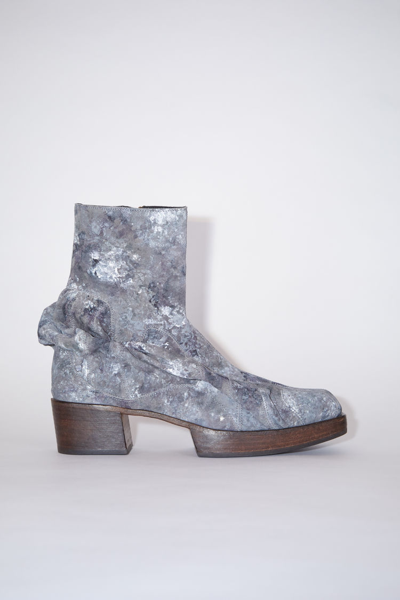 Acne Studios Digital Print Leather Ankle Boots In Gray