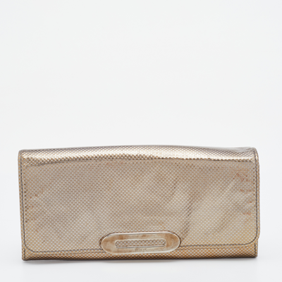 Pre-owned Tod's Metallic Gold Textured Leather Continental Wallet