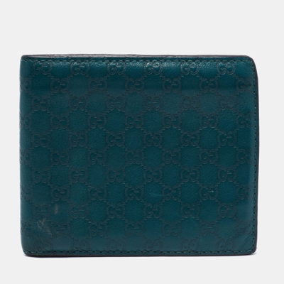 Pre-owned Gucci Green Microssima Leather Bifold Wallet