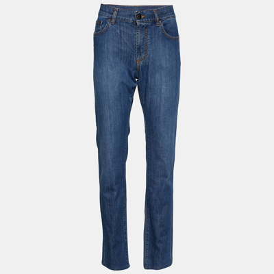Pre-owned Versace Blue Denim Straight Leg Jeans M In Navy Blue