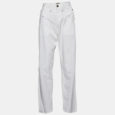 Pre-owned Class By Roberto Cavalli White Cotton Straight Leg Trousers L