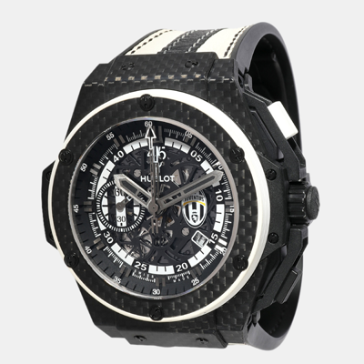 Pre-owned Hublot Black Carbon Fiber King Power 716.qx.1121.vr.juv13 Automatic Men's Wristwatch 48 Mm