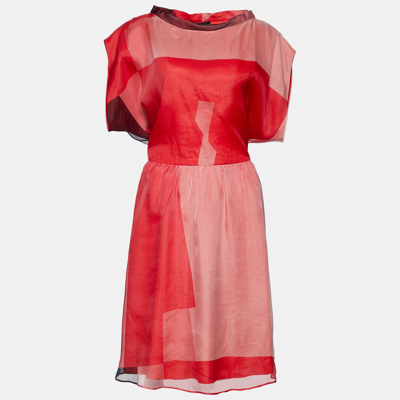Pre-owned Emporio Armani Colorblock Silk Mock Neck Midi Dress L In Red