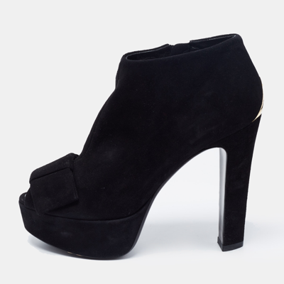 Louis Vuitton Peep Toe Black Suede Platform Ankle Boots 36