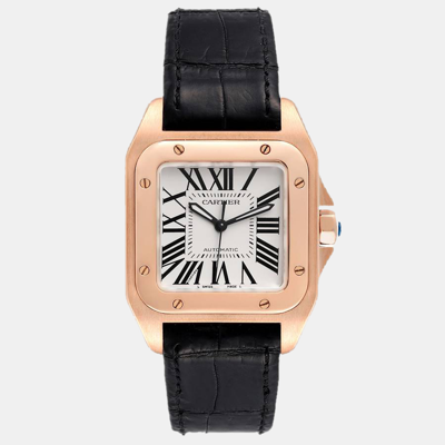 Pre-owned Cartier Silver 18k Rose Gold Santos W20108y1 Automatic Men's Wristwatch 33 Mm