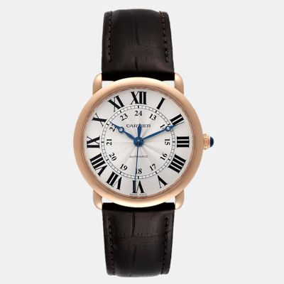 Pre-owned Cartier Silver 18k Rose Gold Ronde Louis Wgrn0006 Automatic Men's Wristwatch 36 Mm