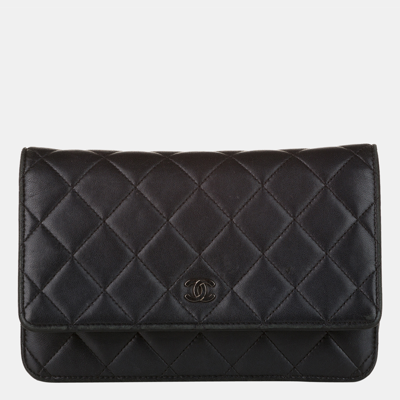 Pre-owned Chanel Black Matelasse Wallet On Chain