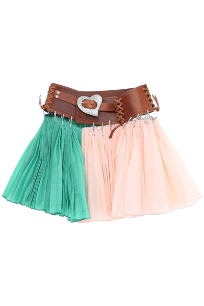 Chopova Lowena Pleated Mini Skirt With Belt In Pink,green