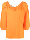 Stella Mccartney Puff-sleeve Scoop-neck Tunic Top In Orange