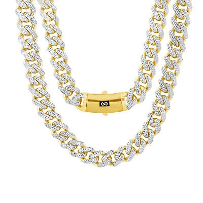 Pre-owned Nuragold 10k Yellow Gold 13mm Monaco Miami Cuban Link Diamond Cut Pave Chain Necklace 28"