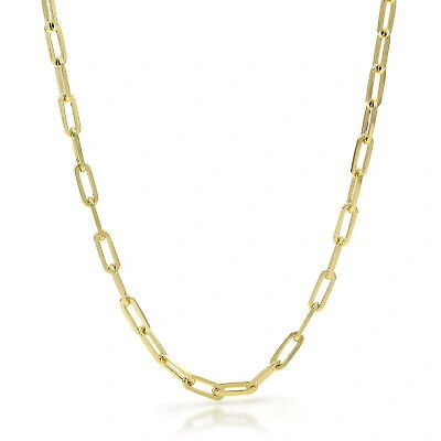Pre-owned Nuragold 10k Yellow Gold 4mm Paperclip Chain Rolo Elongated Cable Pendant Necklace 24"