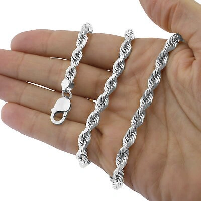 Pre-owned Nuragold 10k White Gold Mens 7mm Diamond Cut Rope Chain Necklace Italian Made 18"- 30"