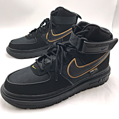 Pre-owned Nike Air Force 1 Boot Cordura Black Gold Men's Shoes Do6702-001 Men's Size 8
