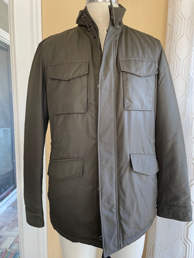 Pre-owned Hugo Boss Men's Dark Green Centin Cotton Quilted Parka, Sizes 40