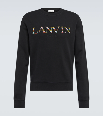 Lanvin Curb Logo Embroidery Cotton Sweatshirt In Black