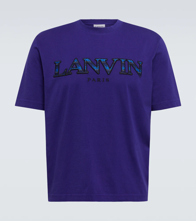 Lanvin Embroidered Cotton T-shirt In Blue