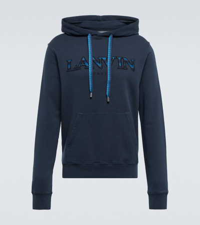 Lanvin Logo Print Cotton-jersey Hoodie In Blue