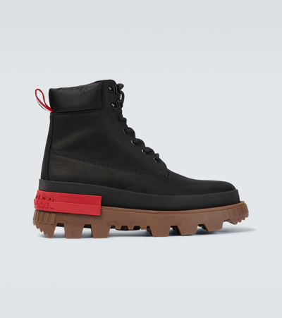 Moncler Lace-up Leather Ankle Boots In Black