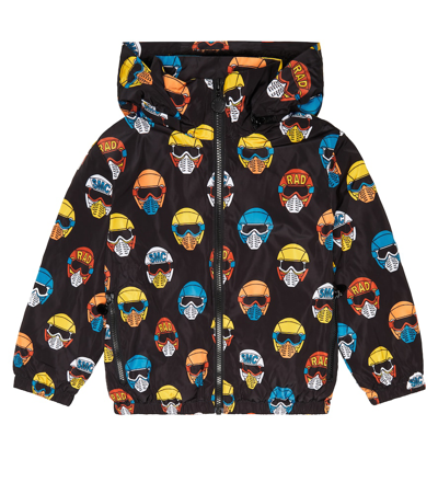 Stella Mccartney Kids' Black Helmet Print Hooded Jacket In Nero/multicolor