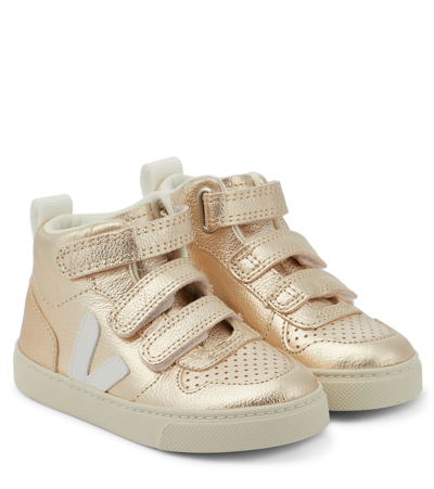 VEJA V-10 MID METALLIC LEATHER SNEAKERS 