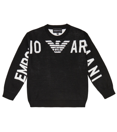 Emporio Armani Kids' Intarsia-knit Logo Crew-neck Jumper In Black