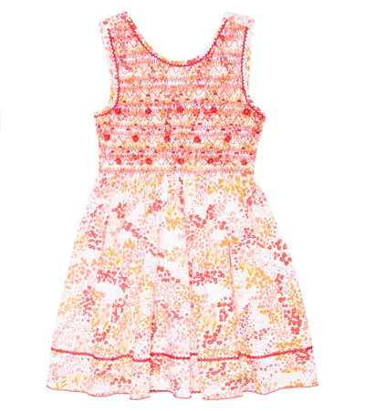 Poupette St Barth Kids' Amelie Embroidered Floral Cotton Dress In White Pink Tulipe