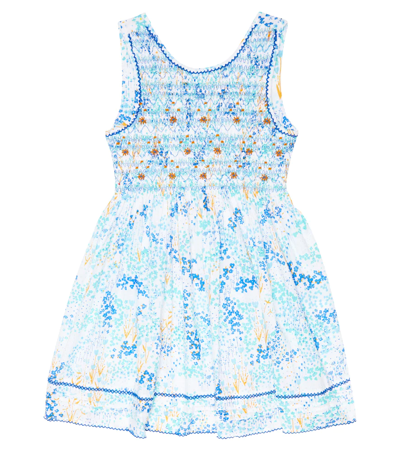 Poupette St Barth Kids' Amelie Floral Cotton Dress In White Blue Tulipe