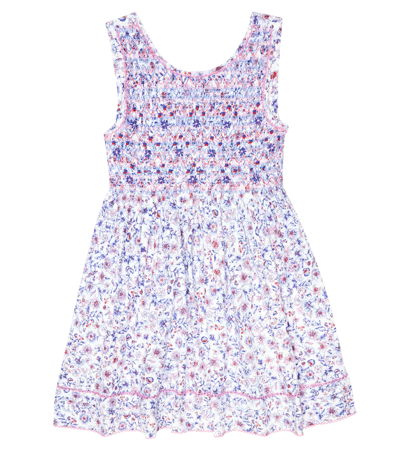 Poupette St Barth Kids' Amelie Embroidered Floral Cotton Dress In Blue Magnolia