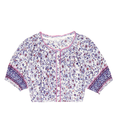 Poupette St Barth Kids' Andrea Floral Top In Blue Magnolia Mxb