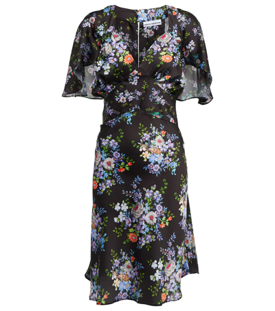 Paco Rabanne Floral Satin Midi Dress In Black Medium Liberty