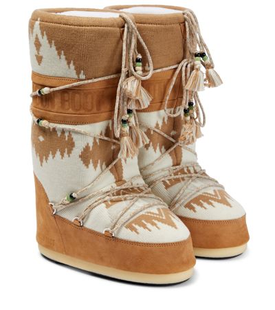 Alanui + Moon Boot Embellished Wool-jacquard And Suede Snow Boots In Multi