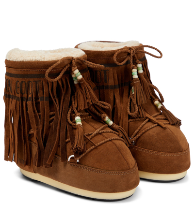 Alanui X Moon Boot Icon Low Suede Boots In Brown Brown