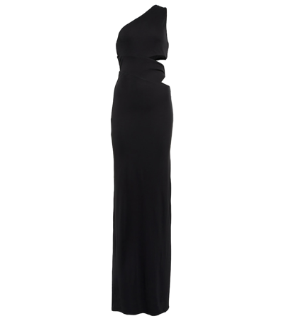 Staud Letta One-shoulder Cutout Jersey Maxi Dress In Black