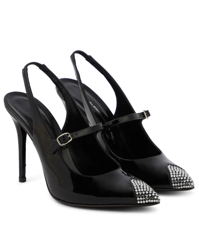 Alessandra Rich Embellished Patent Leather Slingback Pumps In Black