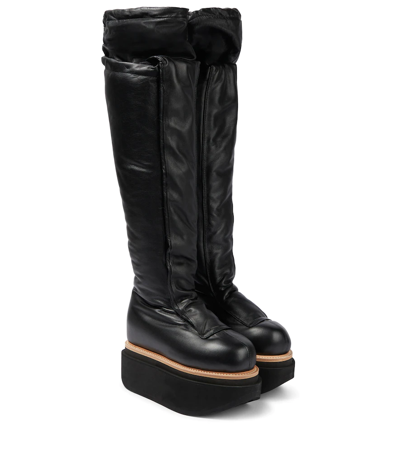 Sacai Leather Over-the-knee Platform Boots In Black