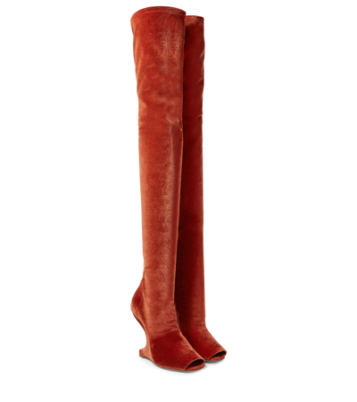 Rick Owens Cantilever Velvet Over-the-knee Boots In Umber